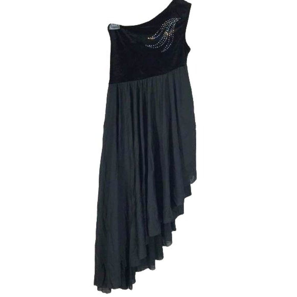 Curtain Call Women Costume Black Asymmetrical Athletic Bead Velvet Dress‎ Medium